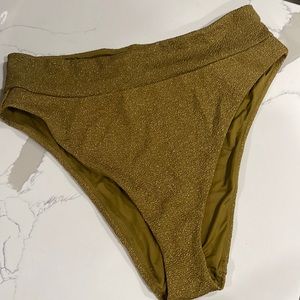 Aerie High Cut Cheeky gold shimmer bikini bottom. NWT & hygienic liner, size XXL